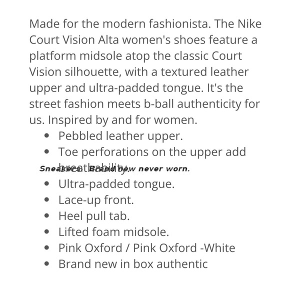 Women’s Nike Court Vision Pink ALTA LTHR PINK SZ 6 - Picture 7 of 7